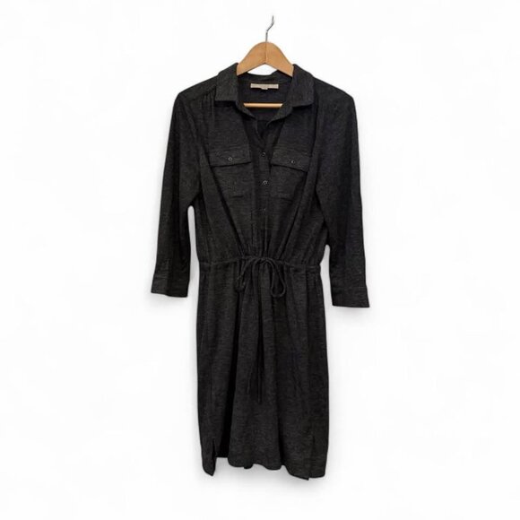 Women’s Loft Charcoal Gray Drawstring Cinched‎ Waist Shirt Dress-Size Large - Picture 1 of 8